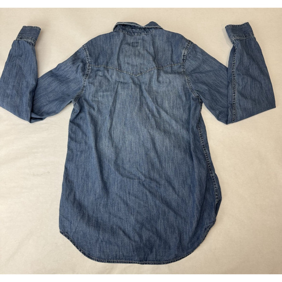 Gap Pearl Snap Denim Chambray Blue Shirt Western Boho Casual Grunge Women's XS - Picture 3 of 8